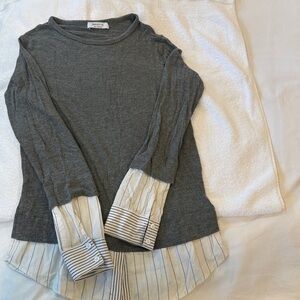 Gray Long Sleeve Shirt with Striped Cuffs